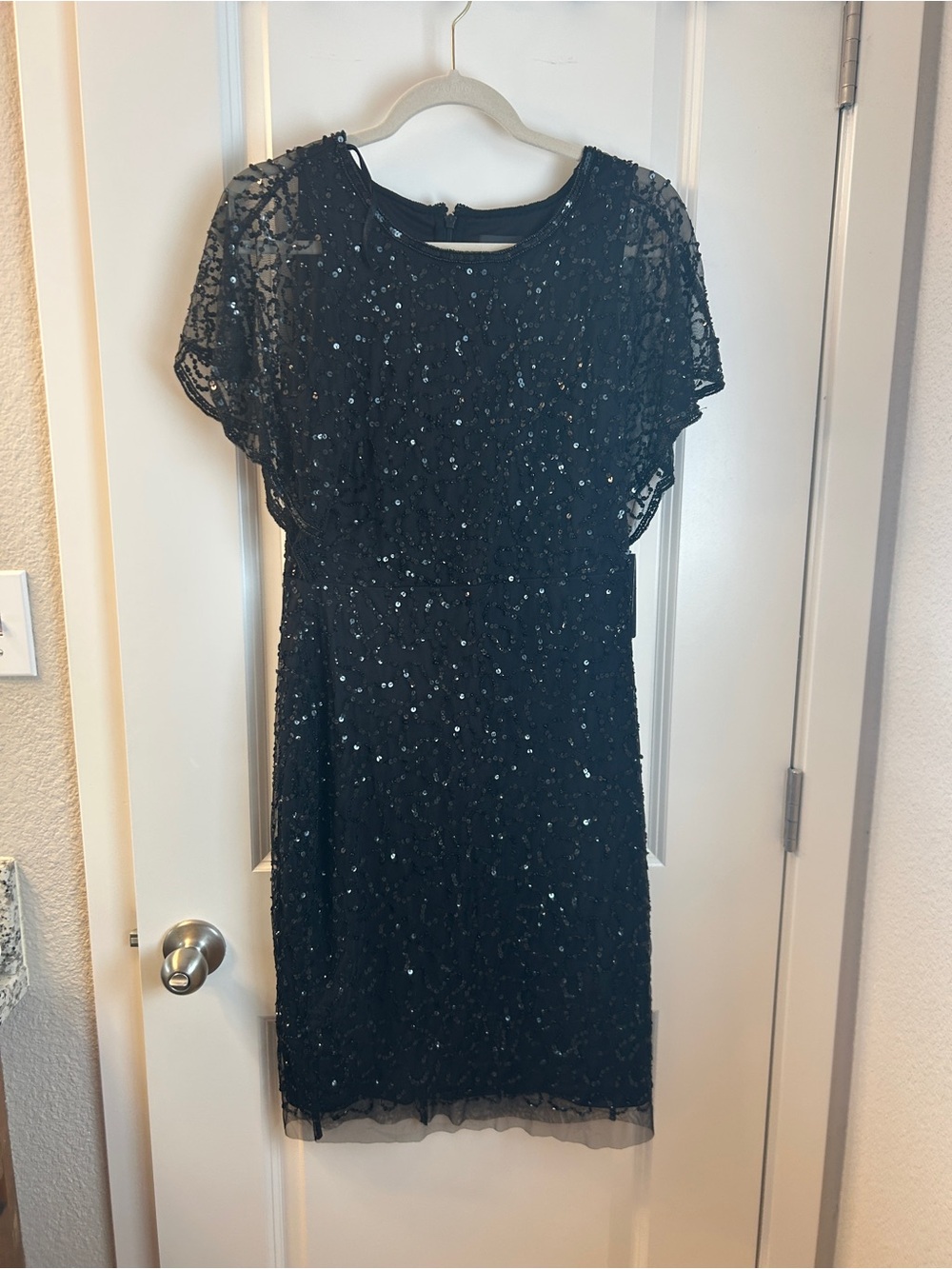 Adrianna Papell Black Sequin Midi Dress